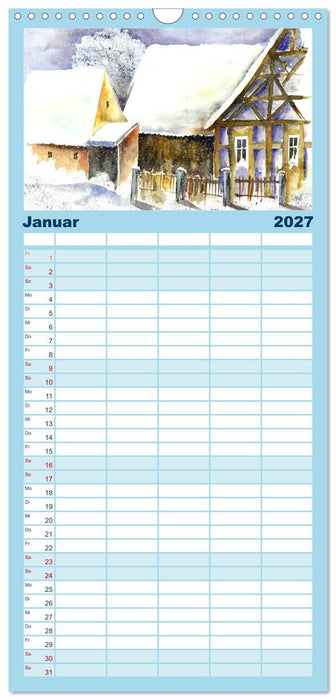 Malerische Dorfansichten in Aquarell (CALVENDO Familienplaner 2027)