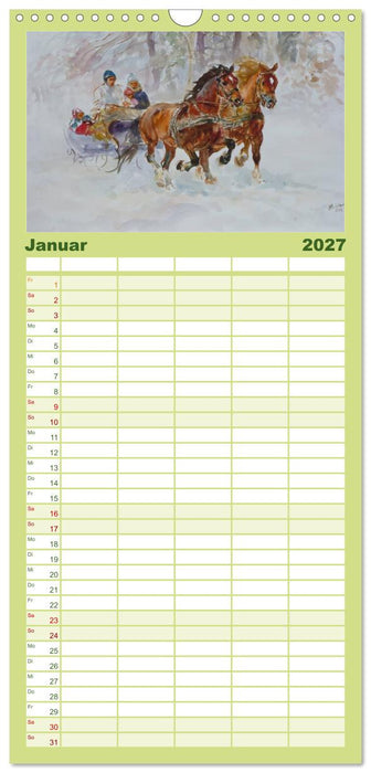 Mit Pferden durch die Jahreszeiten - Pferdebilder in Öl und Aquarell (CALVENDO Familienplaner 2027)