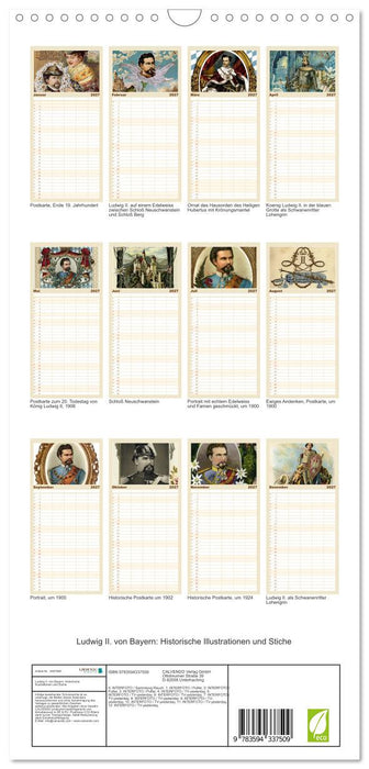 Ludwig II. von Bayern: Historische Illustrationen und Stiche (CALVENDO Familienplaner 2027)