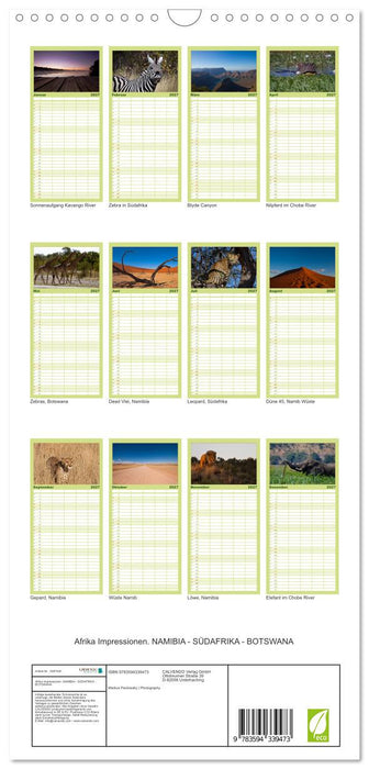 Afrika Impressionen. NAMIBIA - SÜDAFRIKA - BOTSWANA (CALVENDO Familienplaner 2027)