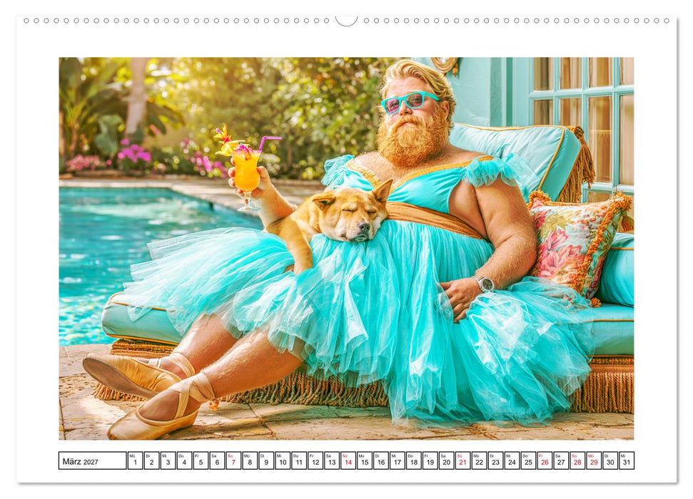Schwere Jungs mit Hund. Pfundskerle, Humor und gute Laune (CALVENDO Wandkalender 2027)