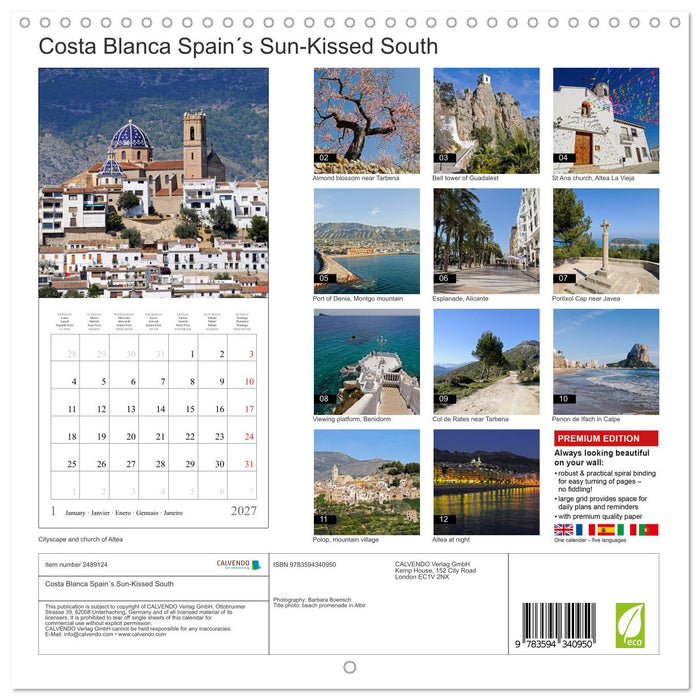 Costa Blanca Spain´s Sun-Kissed South (CALVENDO Monthly Calendar 2027)