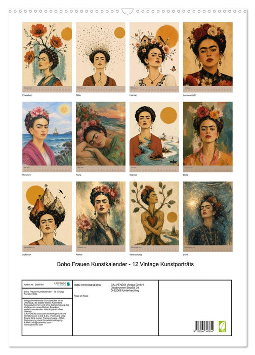 Boho Frauen Kunstkalender - 12 Vintage Kunstporträts (CALVENDO Wandkalender 2027)
