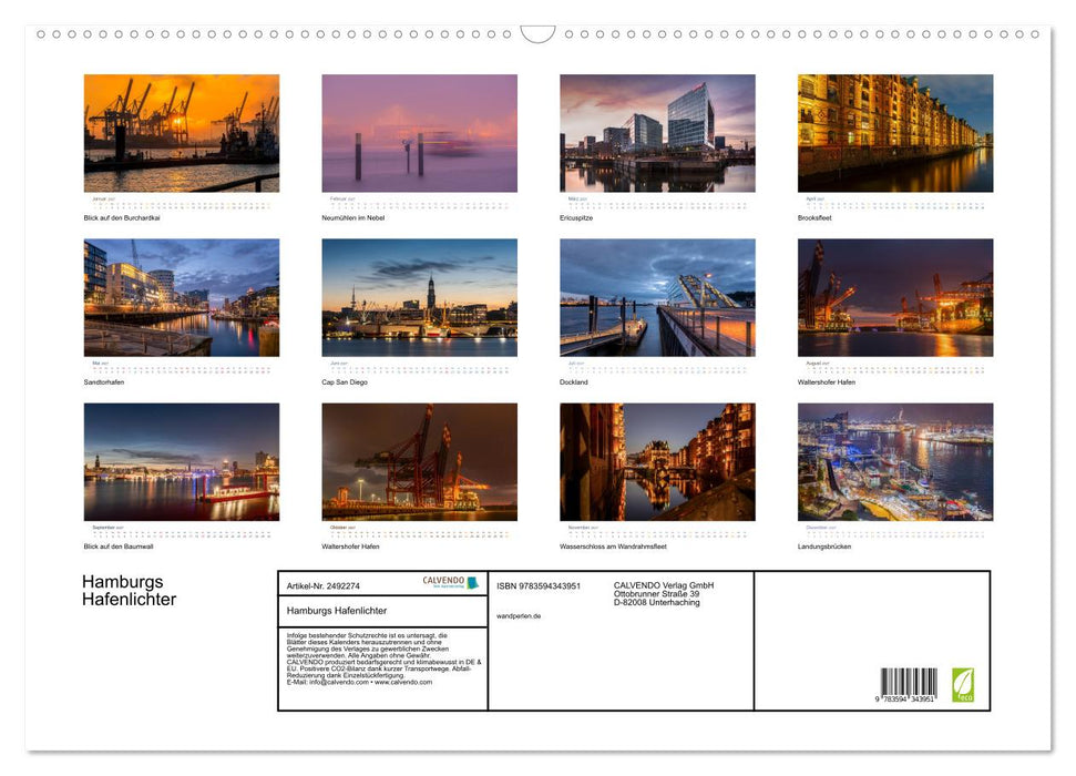 Hamburgs Hafenlichter (CALVENDO Wandkalender 2027)