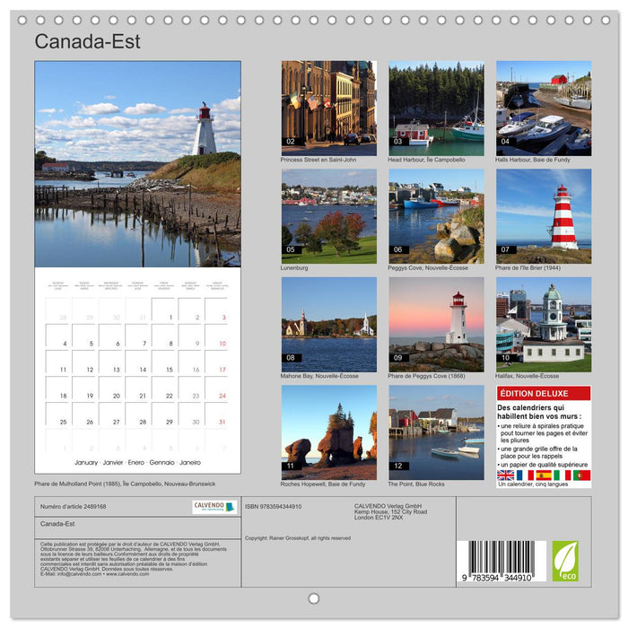 Canada-Est (CALVENDO Calendrier mensuel 2027)