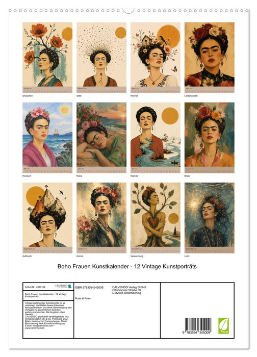 Boho Frauen Kunstkalender - 12 Vintage Kunstporträts (CALVENDO Premium Wandkalender 2027)