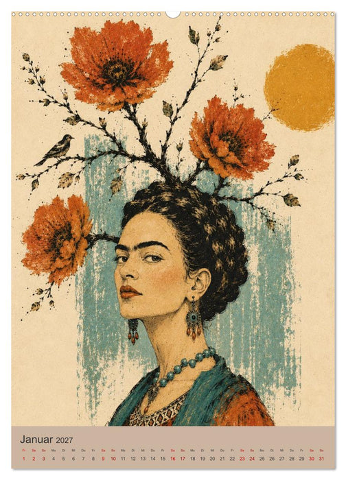 Boho Frauen Kunstkalender - 12 Vintage Kunstporträts (CALVENDO Premium Wandkalender 2027)