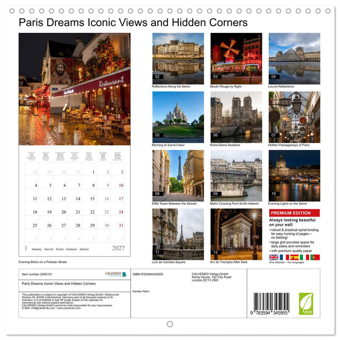 Paris Dreams Iconic Views and Hidden Corners (CALVENDO Monthly Calendar 2027)