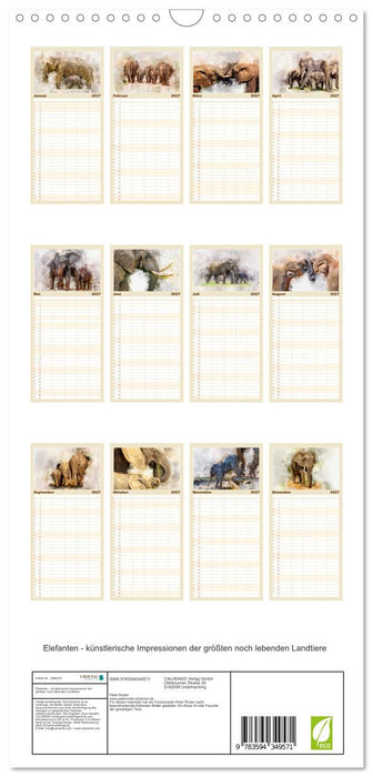 Elefanten - künstlerische Impressionen der größten noch lebenden Landtiere (CALVENDO Familienplaner 2027)