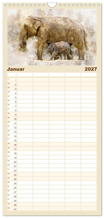 Elefanten - künstlerische Impressionen der größten noch lebenden Landtiere (CALVENDO Familienplaner 2027)