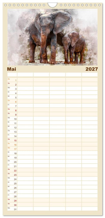 Elefanten - künstlerische Impressionen der größten noch lebenden Landtiere (CALVENDO Familienplaner 2027)