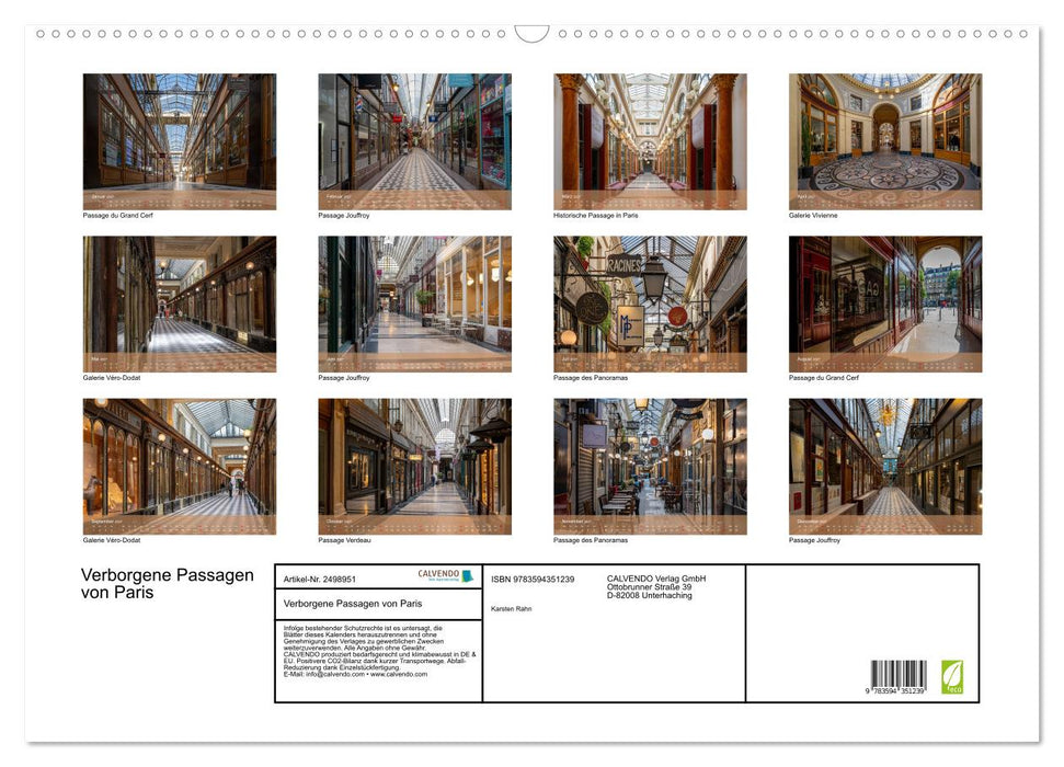 Verborgene Passagen von Paris (CALVENDO Wandkalender 2027)
