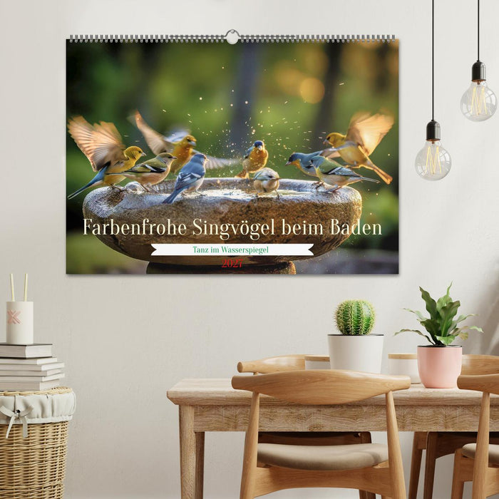 Farbenfrohe Singvögel beim Baden (CALVENDO Wandkalender 2027)
