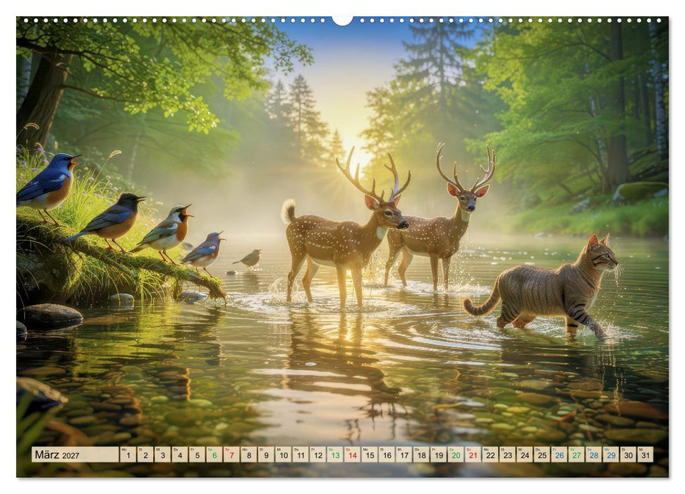 Farbenfrohe Singvögel beim Baden (CALVENDO Wandkalender 2027)