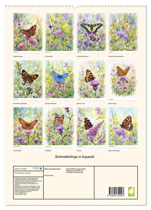 Schmetterlinge in Aquarell (CALVENDO Premium Wandkalender 2027)
