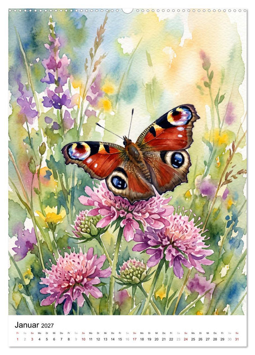 Schmetterlinge in Aquarell (CALVENDO Premium Wandkalender 2027)