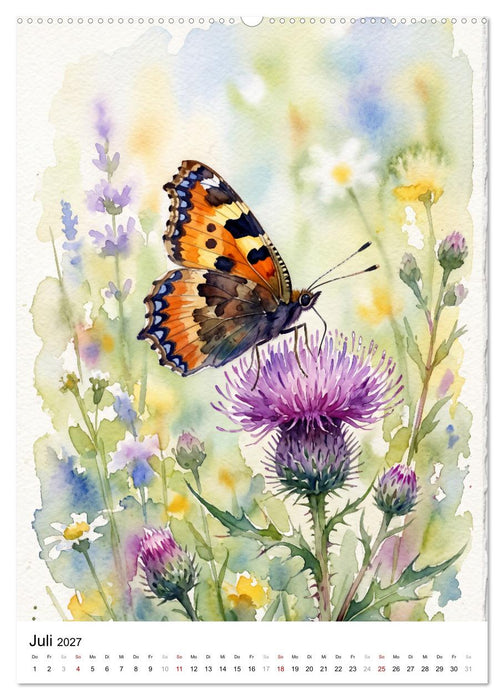 Schmetterlinge in Aquarell (CALVENDO Premium Wandkalender 2027)