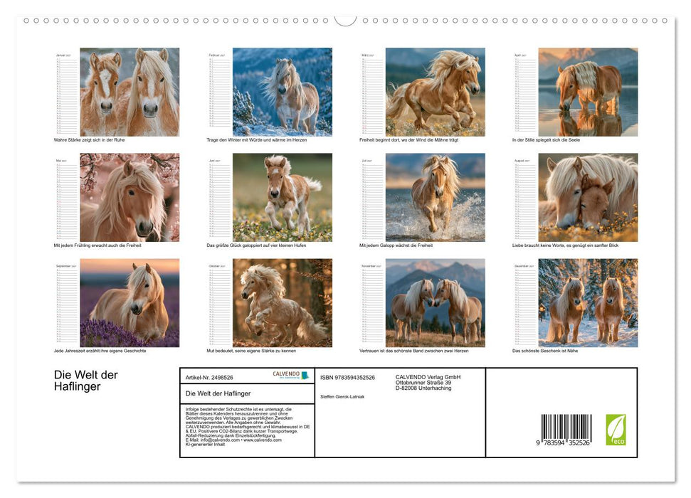 Die Welt der Haflinger (CALVENDO Premium Wandkalender 2027)