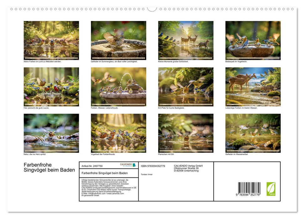 Farbenfrohe Singvögel beim Baden (CALVENDO Premium Wandkalender 2027)