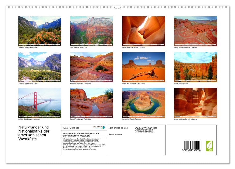 Naturwunder und Nationalparks der amerikanischen Westküste (CALVENDO Premium Wandkalender 2027)