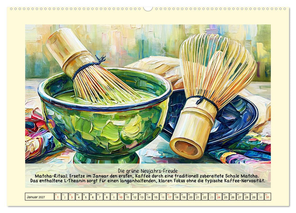 Cozy Matcha. Dein Guide für grünen Genuss (CALVENDO Wandkalender 2027)