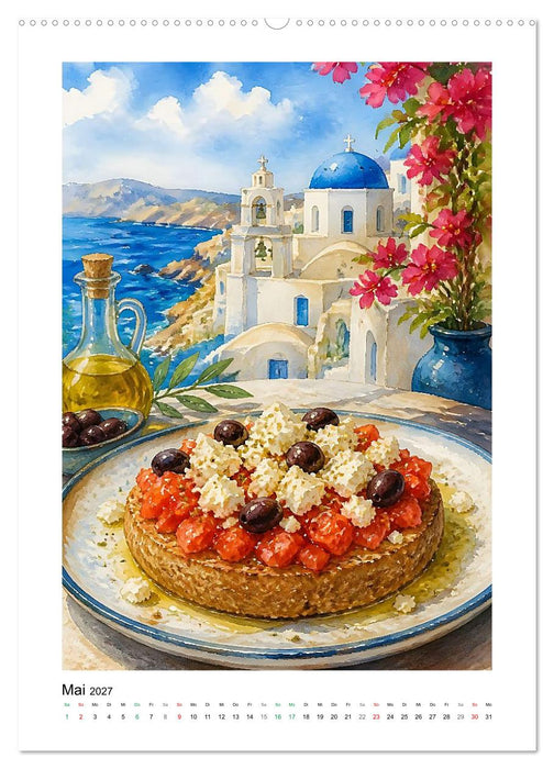Kulinarisches Hellas - Gemalte Gaumenfreuden (CALVENDO Premium Wandkalender 2027)