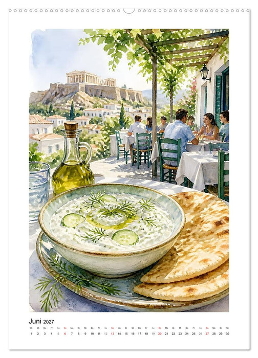 Kulinarisches Hellas - Gemalte Gaumenfreuden (CALVENDO Premium Wandkalender 2027)