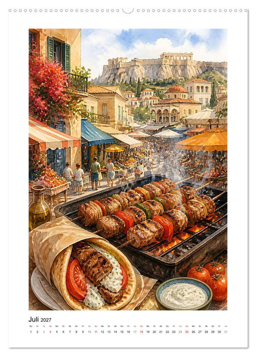 Kulinarisches Hellas - Gemalte Gaumenfreuden (CALVENDO Premium Wandkalender 2027)