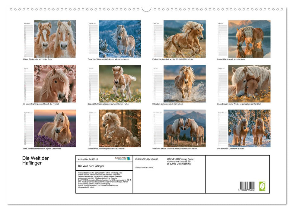 Die Welt der Haflinger (CALVENDO Wandkalender 2027)