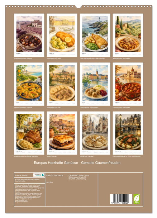 Europas Herzhafte Genüsse - Gemalte Gaumenfreuden (CALVENDO Premium Wandkalender 2027)