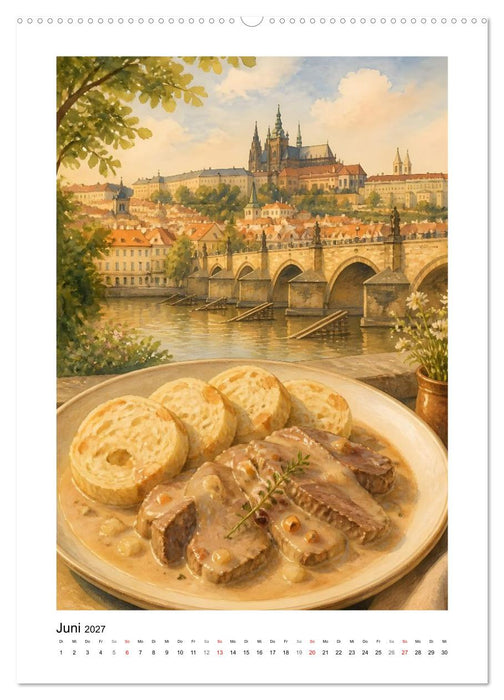 Europas Herzhafte Genüsse - Gemalte Gaumenfreuden (CALVENDO Premium Wandkalender 2027)