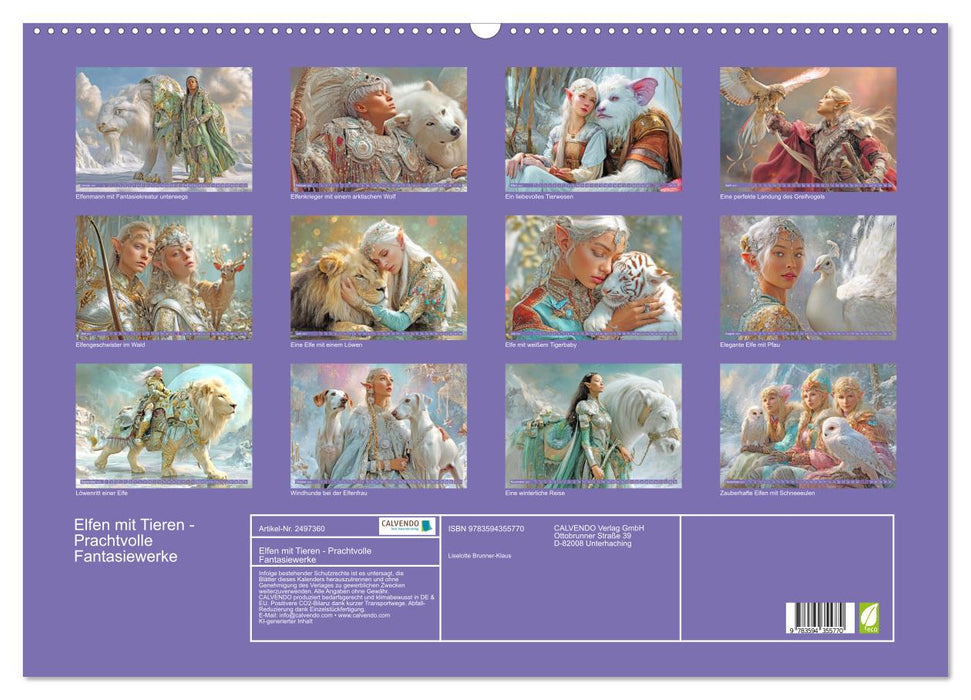 Elfen mit Tieren - Prachtvolle Fantasiewerke (CALVENDO Wandkalender 2027)