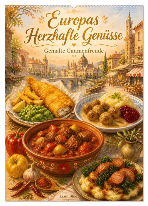 Europas Herzhafte Genüsse - Gemalte Gaumenfreuden (CALVENDO Wandkalender 2027)