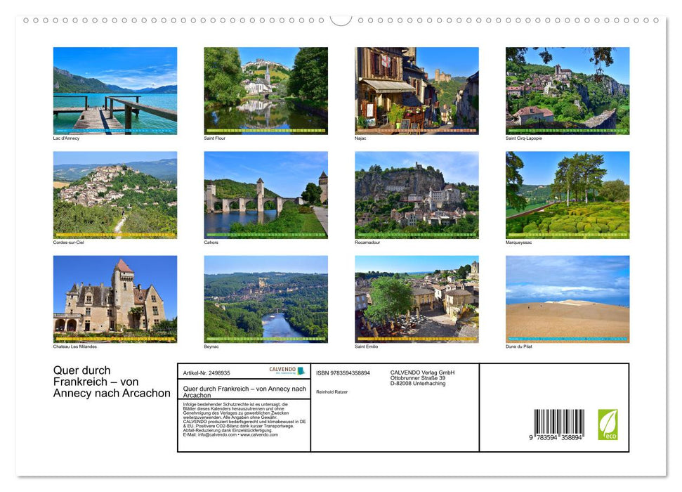 Quer durch Frankreich – von Annecy nach Arcachon (CALVENDO Premium Wandkalender 2027)