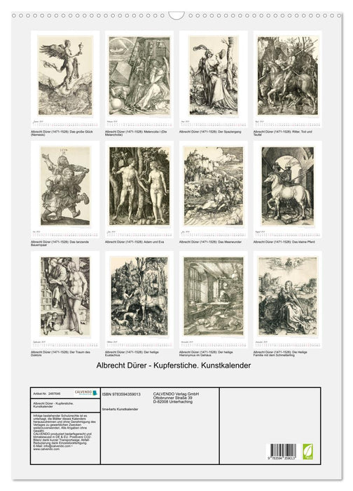 Albrecht Dürer - Kupferstiche. Kunstkalender (CALVENDO Wandkalender 2027)