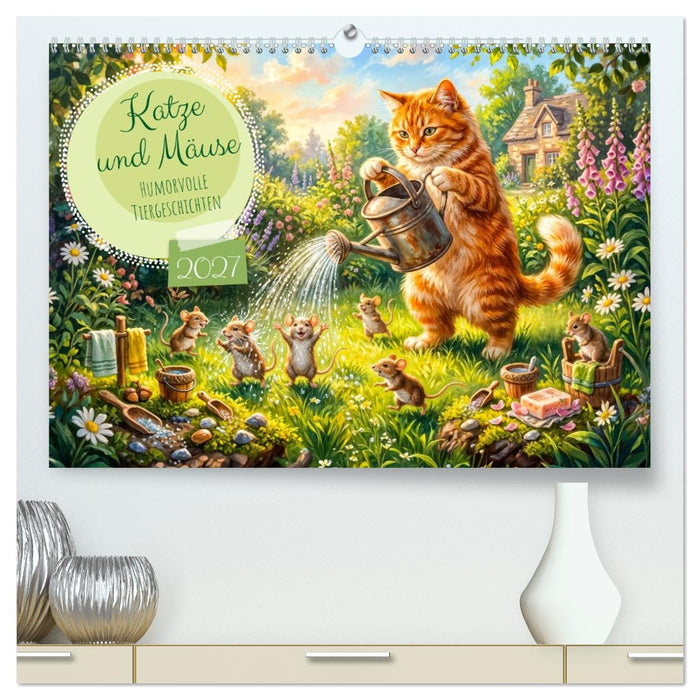 Katze und Mäuse - Humorvolle Tiergeschichten (CALVENDO Premium Wandkalender 2027)