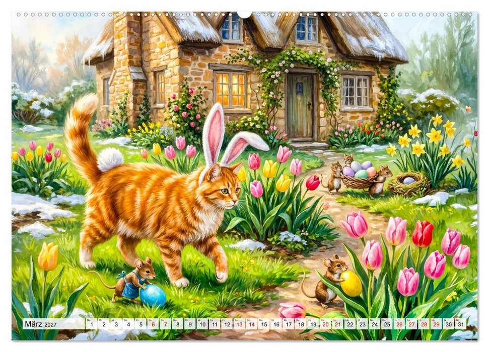 Katze und Mäuse - Humorvolle Tiergeschichten (CALVENDO Premium Wandkalender 2027)