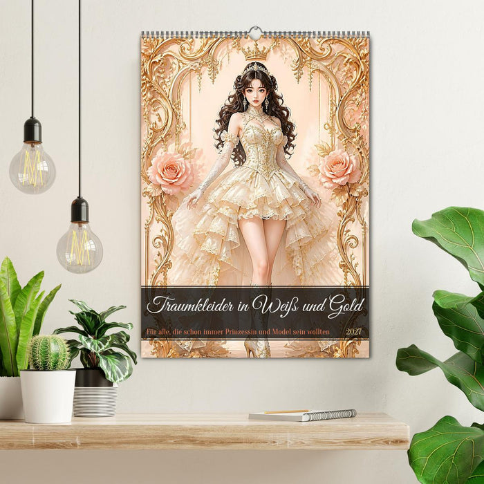 Traumkleider in Weiß und Gold (CALVENDO Wandkalender 2027)