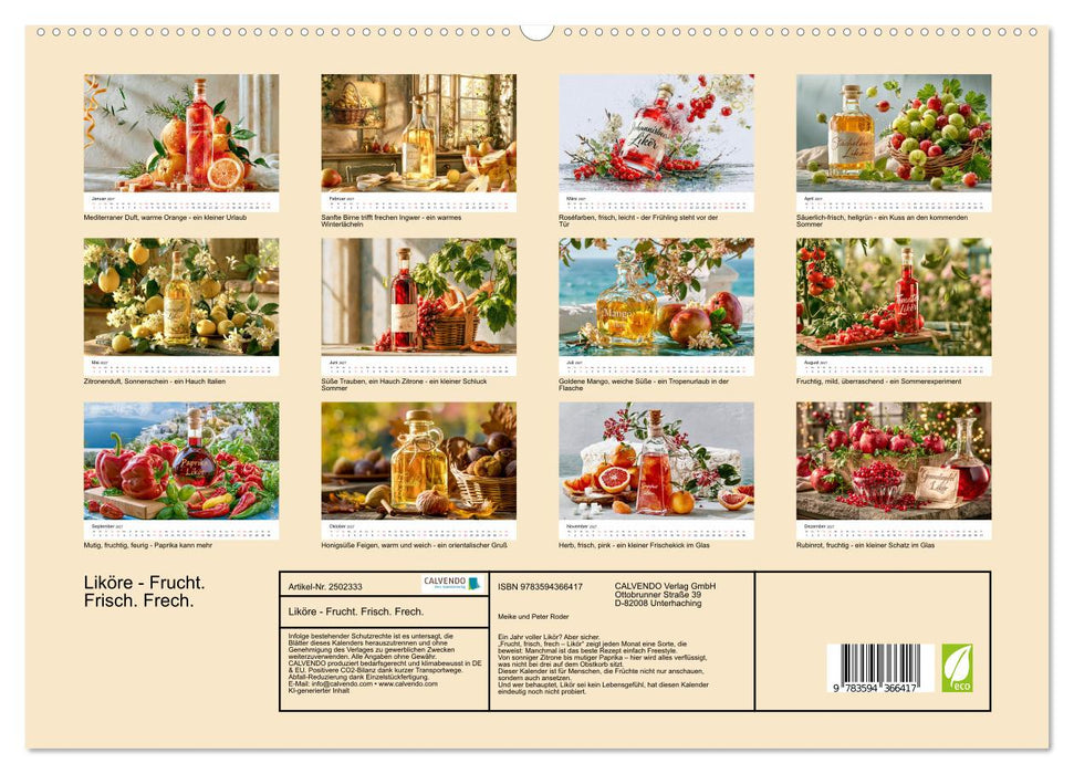 Liköre - Frucht. Frisch. Frech. (CALVENDO Premium Wandkalender 2027)