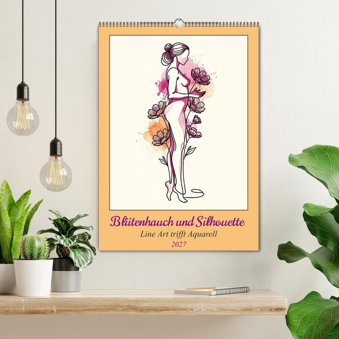 Blütenhauch und Silhouette - Line Art trifft Aquarell (CALVENDO Wandkalender 2027)