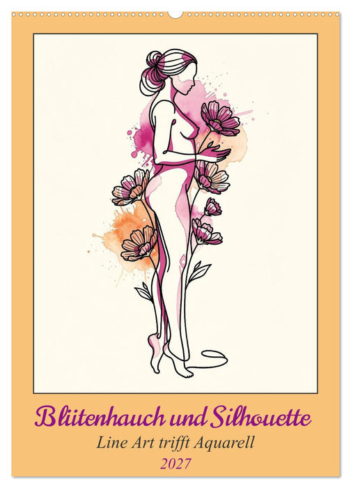 Blütenhauch und Silhouette - Line Art trifft Aquarell (CALVENDO Wandkalender 2027)