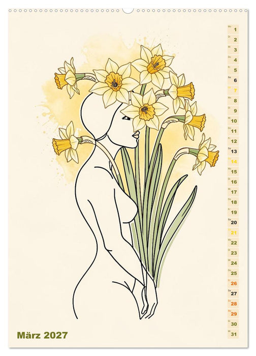 Blütenhauch und Silhouette - Line Art trifft Aquarell (CALVENDO Wandkalender 2027)