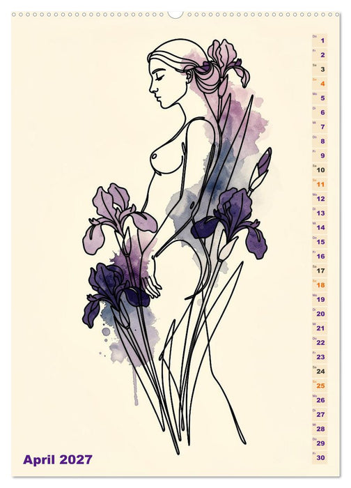 Blütenhauch und Silhouette - Line Art trifft Aquarell (CALVENDO Wandkalender 2027)