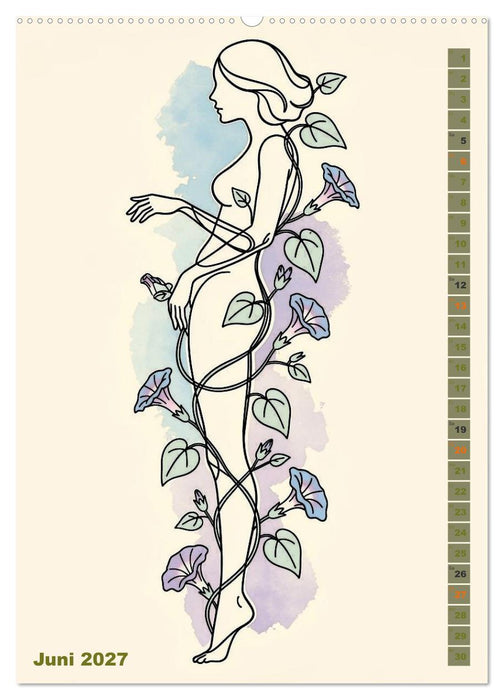 Blütenhauch und Silhouette - Line Art trifft Aquarell (CALVENDO Wandkalender 2027)