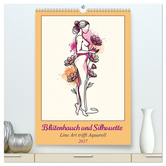 Blütenhauch und Silhouette - Line Art trifft Aquarell (CALVENDO Premium Wandkalender 2027)