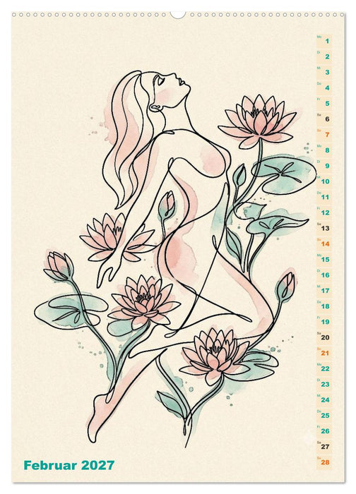 Blütenhauch und Silhouette - Line Art trifft Aquarell (CALVENDO Premium Wandkalender 2027)