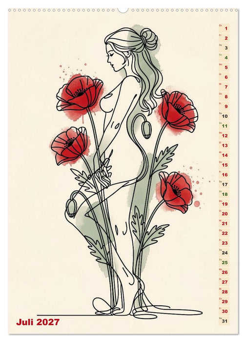 Blütenhauch und Silhouette - Line Art trifft Aquarell (CALVENDO Premium Wandkalender 2027)