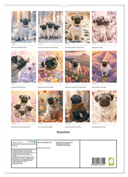 Mopsliebe (CALVENDO Premium Wandkalender 2027)