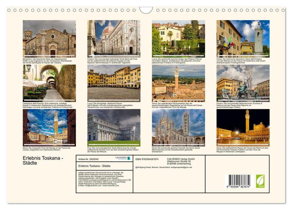 Erlebnis Toskana - Städte (CALVENDO Wandkalender 2027)