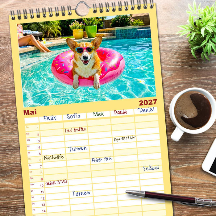 Hunde am Pool - Sommer, Spaß und nasse Pfoten (CALVENDO Familienplaner 2027)